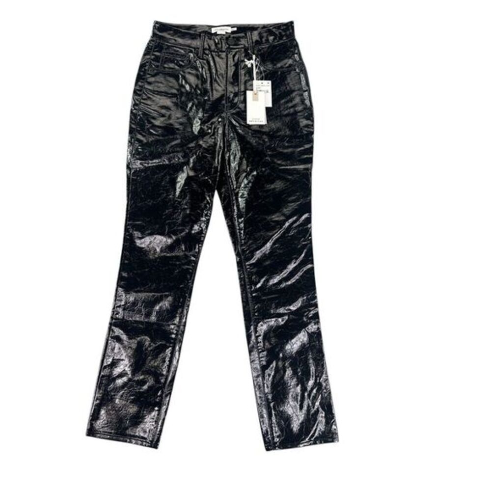 Good American Pants Women's 2 / 26 Black Textured Faux Leather Goth NWT